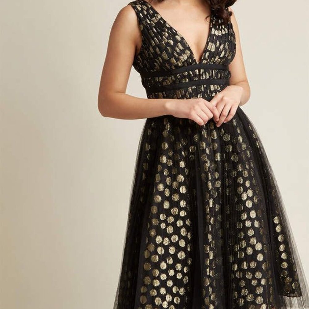 EUC Adrianna Papell Plus Metallic Dotted Fit & Flare Midi Dress - Size 18W